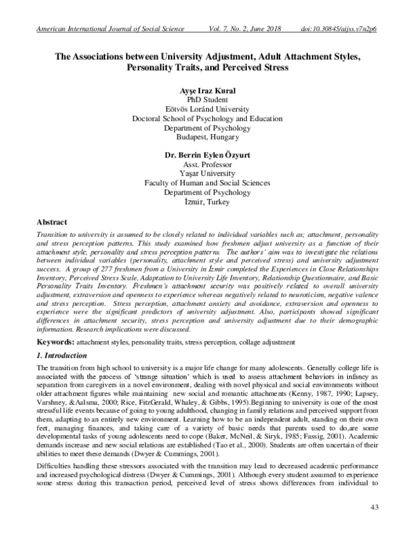 (PDF) The Associations between University Adjustment, Adult Attachment ...