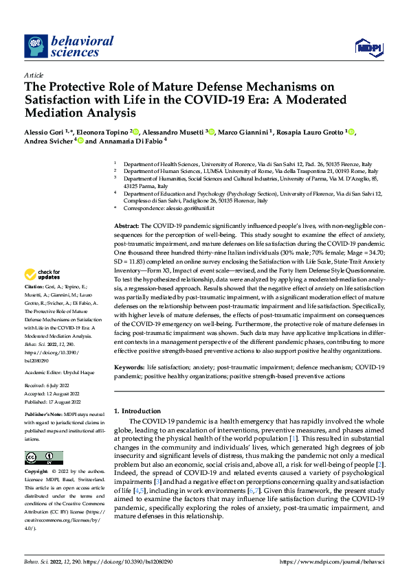 (PDF) The Protective Role of Mature Defense Mechanisms on Satisfaction ...