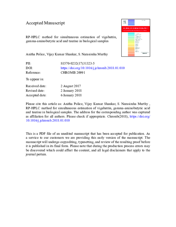 (PDF) RP-HPLC method for simultaneous estimation of vigabatrin, gamma ...