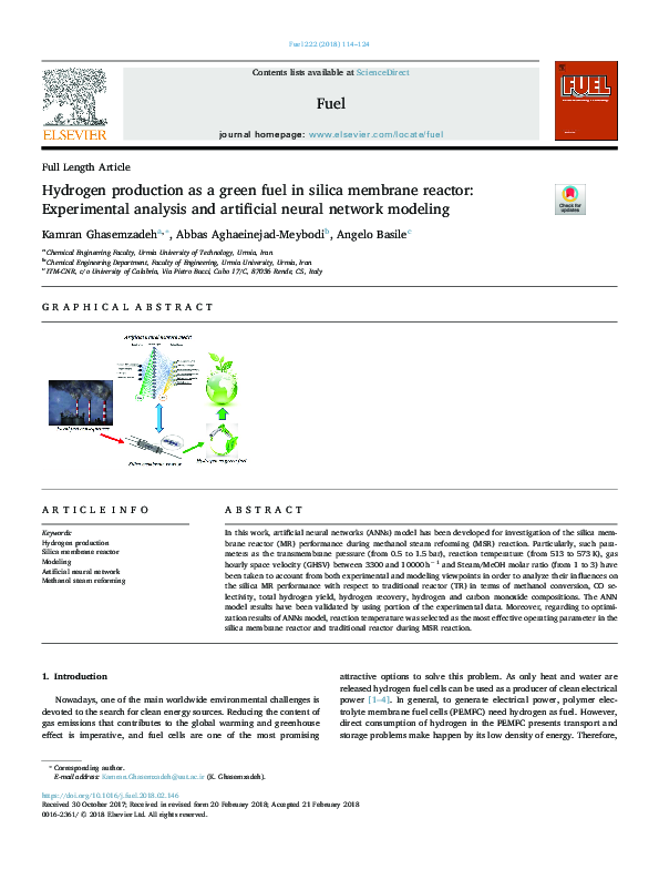 (PDF) Hydrogen production as a green fuel in silica membrane reactor ...