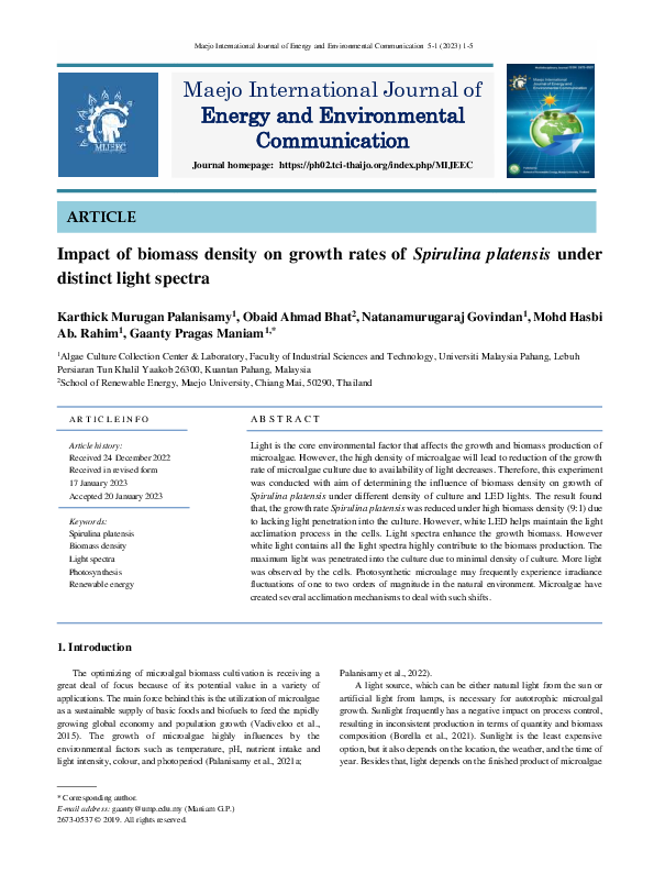 (PDF) Impact of biomass density on growth rates of Spirulina platensis ...