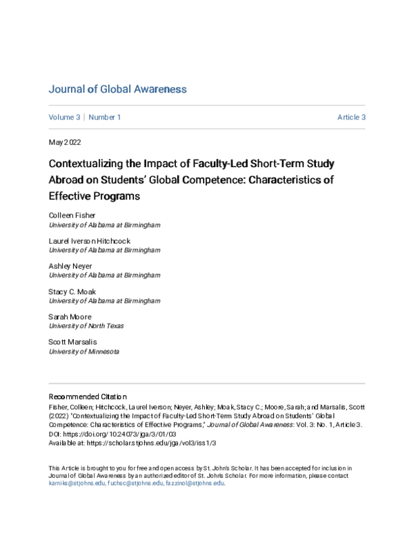 (PDF) Contextualizing the Impact of Faculty-Led Short-Term Study Abroad ...