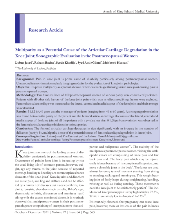 (PDF) Multiparity as a Potential Cause of the Articular Cartilage ...