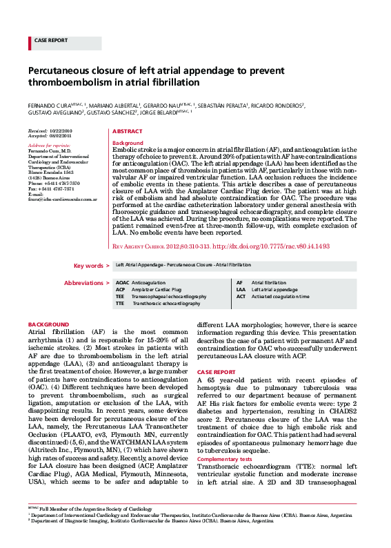 (PDF) Percutaneous closure of left atrial appendage to prevent ...