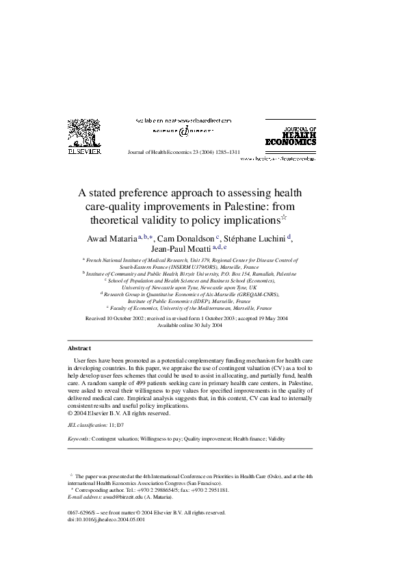 (PDF) A stated preference approach to assessing health care-quality ...