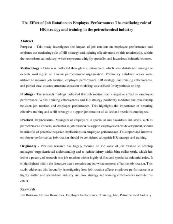 (PDF) The Effect of Job Rotation on Employee Performance: The mediating ...