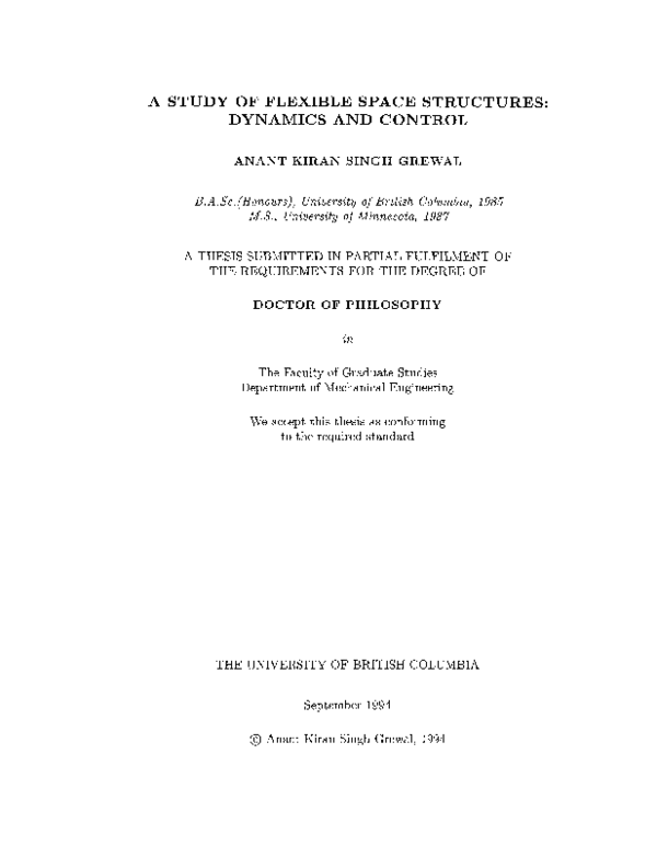 (PDF) A study of flexible space structures : dynamics and control