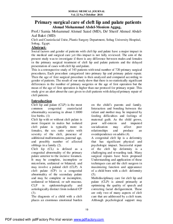 (PDF) Primary surgical care of cleft lip and palate patients