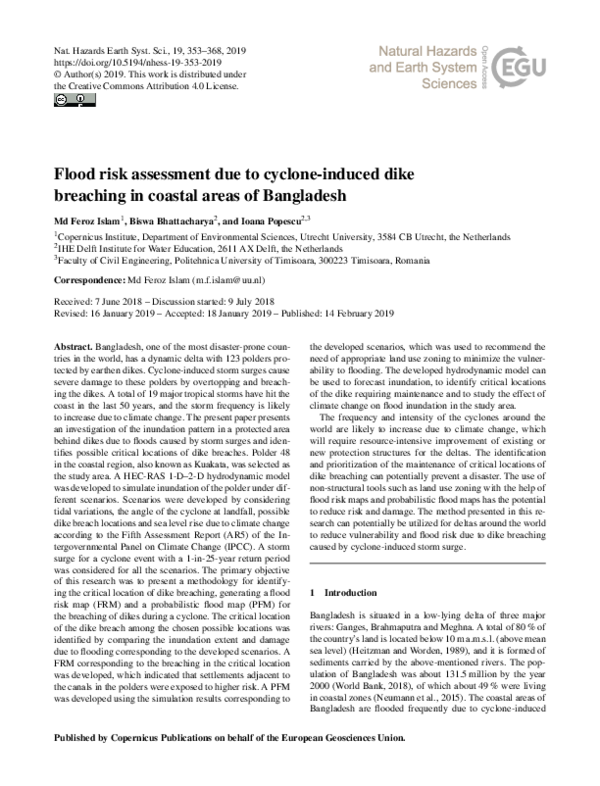 (PDF) Flood risk assessment due to cyclone induced dike breaching on ...