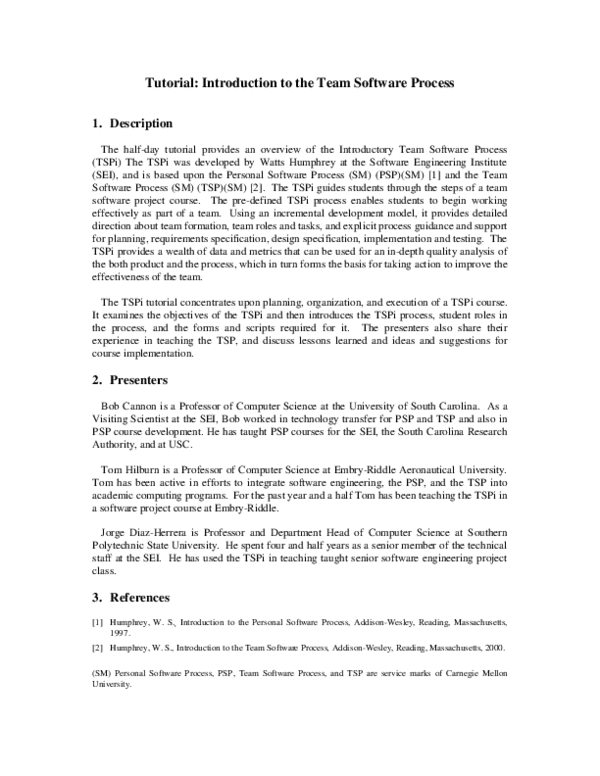 (PDF) Tutorial: Introduction to the team software process