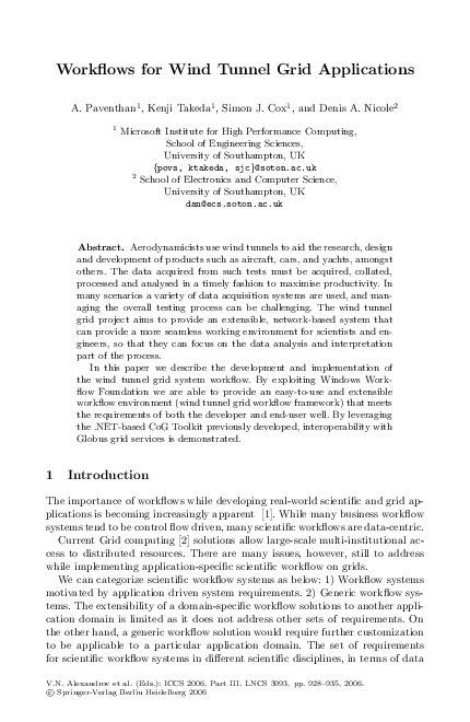 (PDF) Workflows for Wind Tunnel Grid Applications