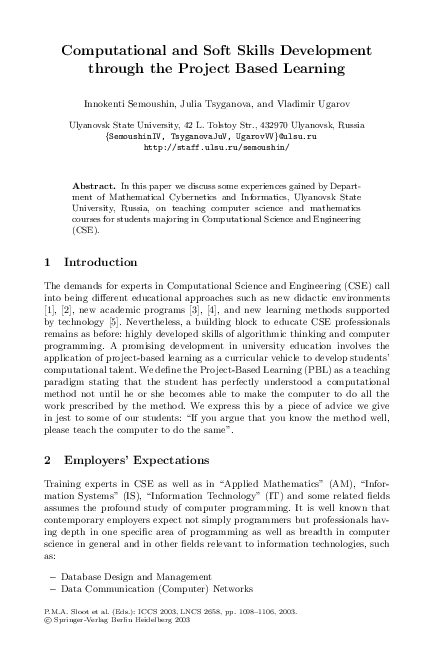 (PDF) Computational and Soft Skills Development through the Project ...