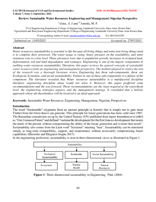 (PDF) Review: Sustainable Water Resources Engineering and Management ...
