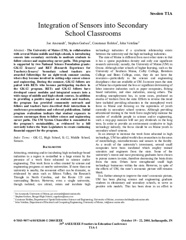 (PDF) Integration of Sensors into Secondary School Classrooms
