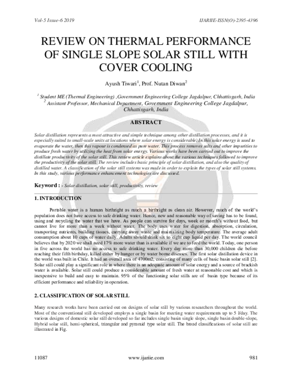 (PDF) Review on Thermal Performance of Single Slope Solar Still with ...