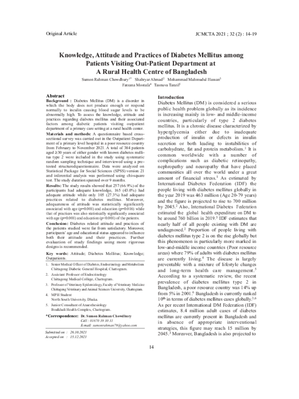 (PDF) Knowledge, Attitude and Practices of Diabetes Mellitus among ...