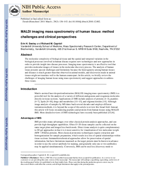 (PDF) MALDI imaging mass spectrometry of human tissue: method ...