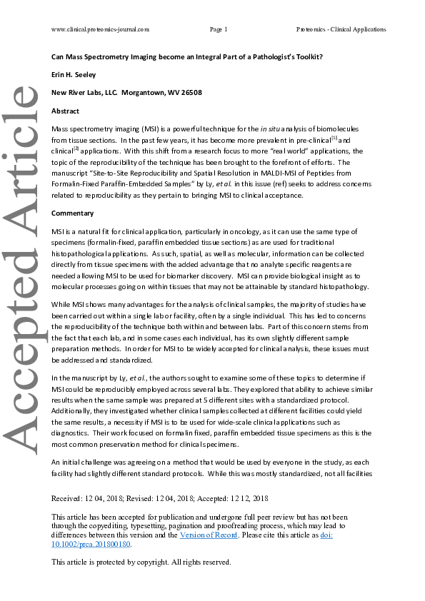 (PDF) Can Mass Spectrometry Imaging Become an Integral Part of a ...