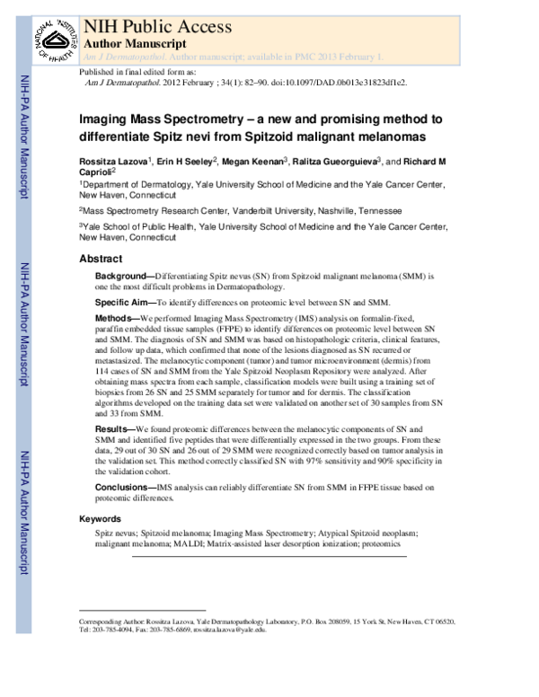 (PDF) Imaging Mass Spectrometry—A New and Promising Method to ...