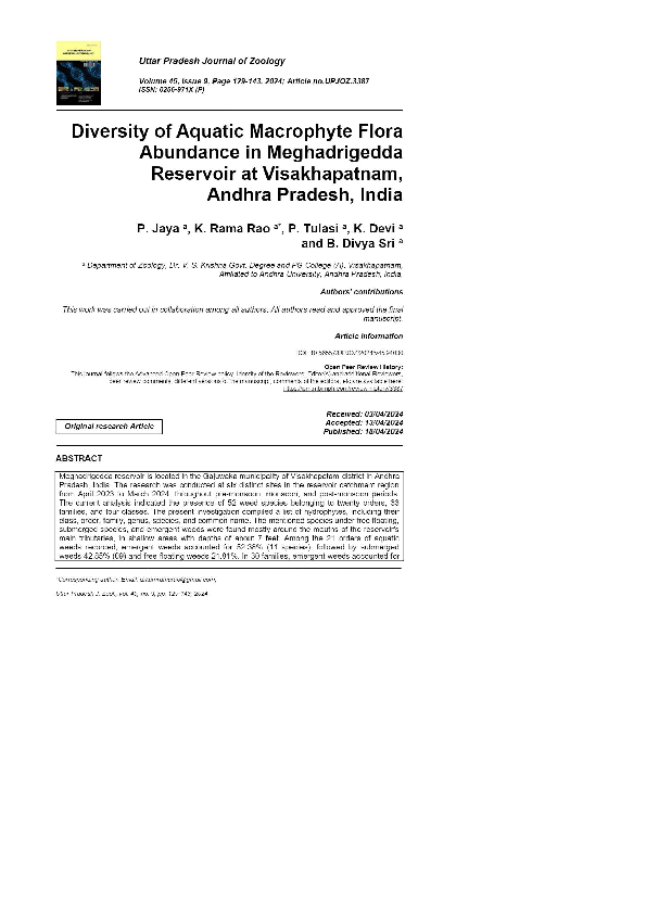 (PDF) Diversity of Aquatic Macrophyte Flora Abundance in Meghadrigedda ...