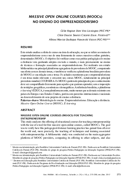 (PDF) Massive open online courses (moocs) no ensino do empreendedorismo