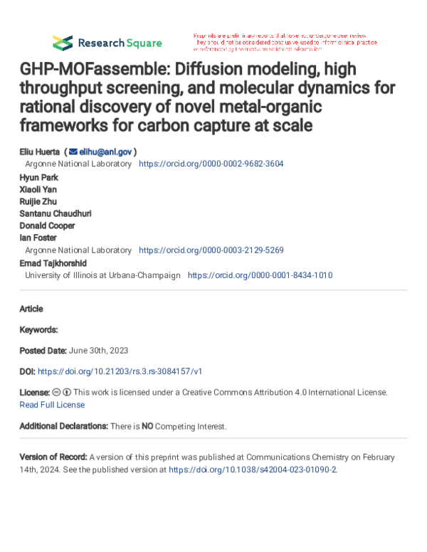 (PDF) GHP-MOFassemble: Diffusion modeling, high throughput screening ...