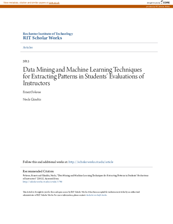 (PDF) Data Mining and Machine Learning Techniques for Extracting ...