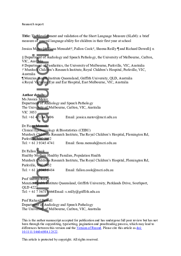 (PDF) The development and validation of the Short Language Measure ...