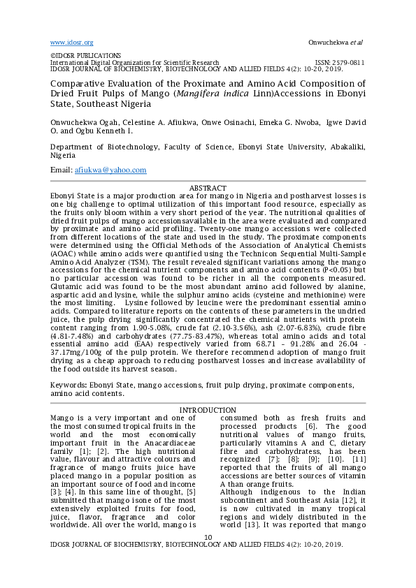 (PDF) Comparative evaluation of the proximate and amino acid ...