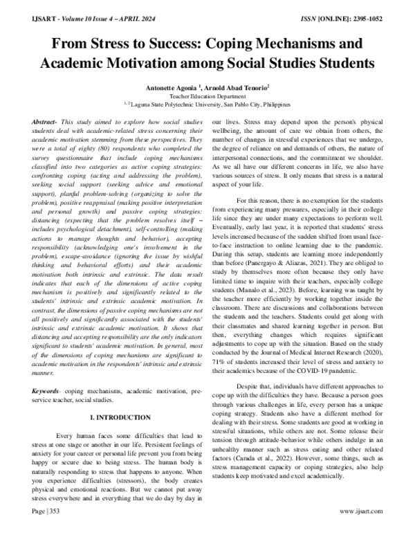 (PDF) From Stress to Success: Coping Mechanisms and Academic Motivation ...