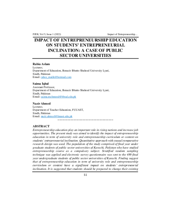 (PDF) IMPACT OF ENTREPRENEURSHIP EDUCATION ON STUDENTS’ ENTREPRENEURIAL ...
