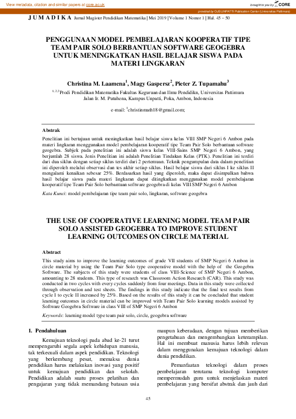 (PDF) Penggunaan Model Pembelajaran Kooperatif Tipe Team Pair Solo ...