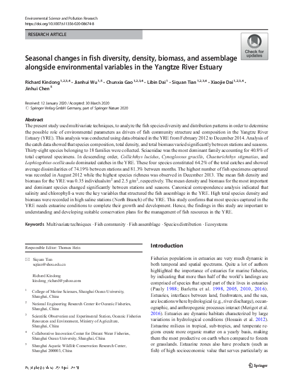 (PDF) Seasonal changes in fish diversity, density, biomass, and ...