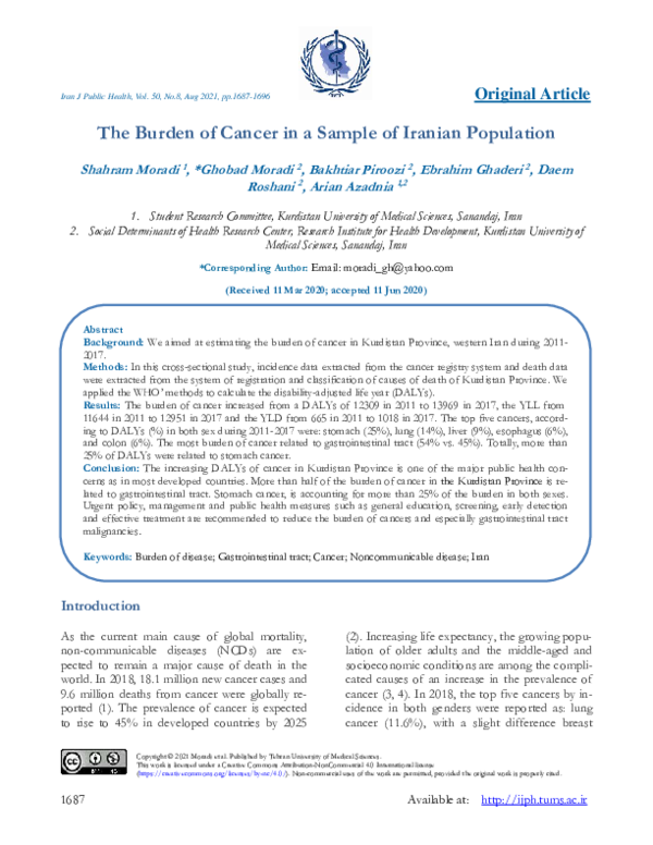 (PDF) The Burden of Cancer in a Sample of Iranian Population
