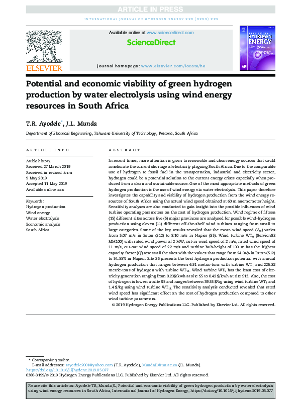 (PDF) Potential and economic viability of green hydrogen production by ...