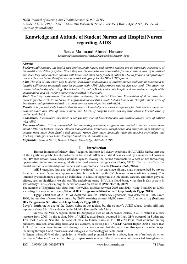 (PDF) Knowledge and Attitude of Student Nurses and Hospital Nurses ...