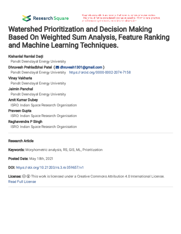 (PDF) Watershed Prioritization and Decision Making Based On Weighted ...