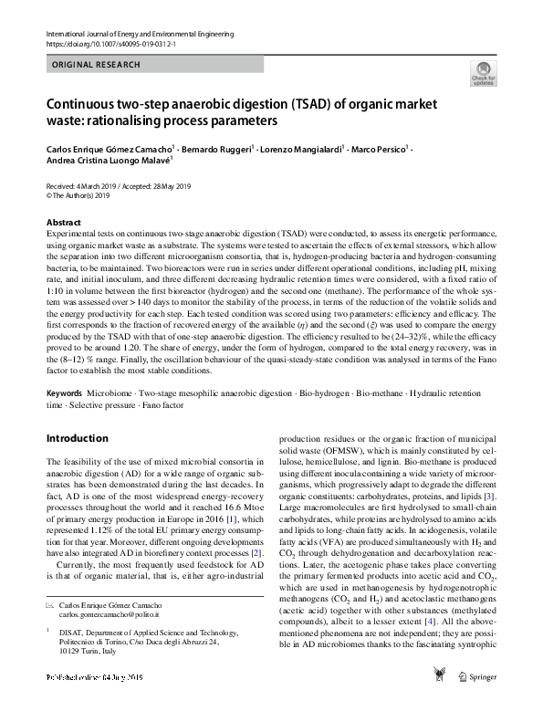 (PDF) Continuous two-step anaerobic digestion (TSAD) of organic market ...