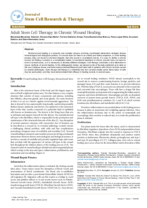 (PDF) Adult Stem Cell Therapy in Chronic Wound Healing