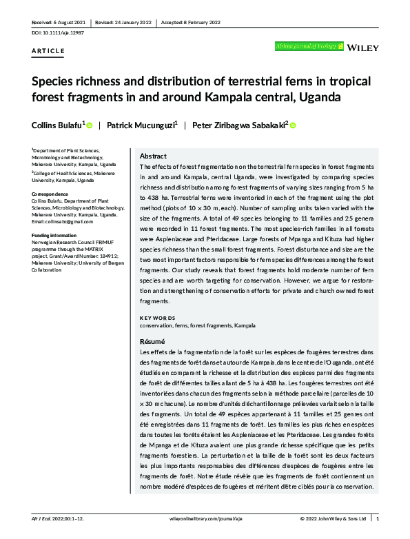 (PDF) Species richness and distribution of terrestrial ferns in ...