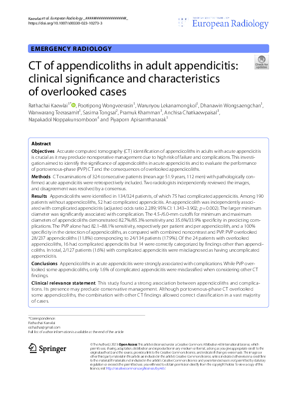 (PDF) CT of appendicoliths in adult appendicitis: clinical significance ...