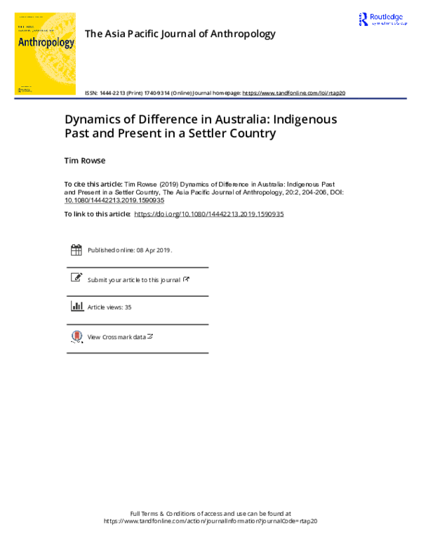 (PDF) Dynamics of difference in Australia: indigenous past and present ...