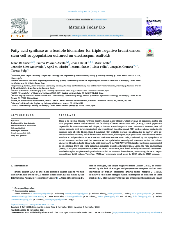 (PDF) Fatty acid synthase as a feasible biomarker for triple negative ...