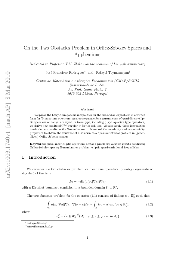 (PDF) A P ] 8 M ar 2 01 0 On the Two Obstacles Problem in Orlicz ...