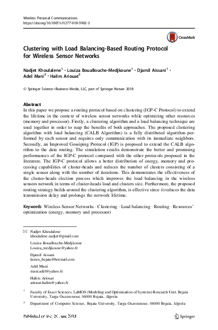 (PDF) Clustering with Load Balancing-Based Routing Protocol for ...