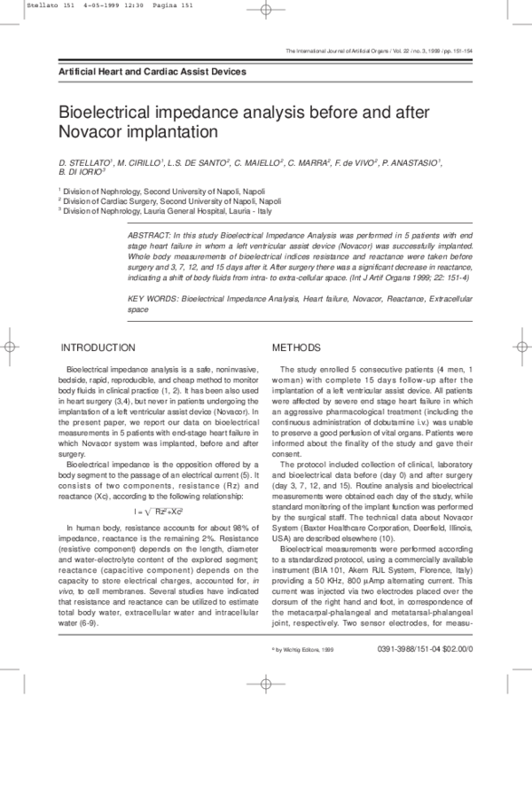 (PDF) Bioelectrical Impedance Analysis before and after Novacor ...