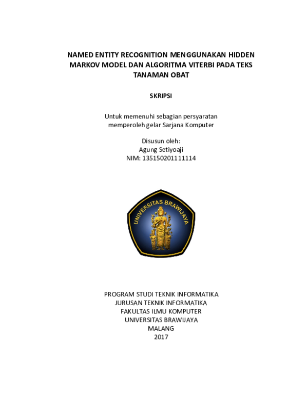 (PDF) Named Entity Recognition Menggunakan Hidden Markov Model Dan ...