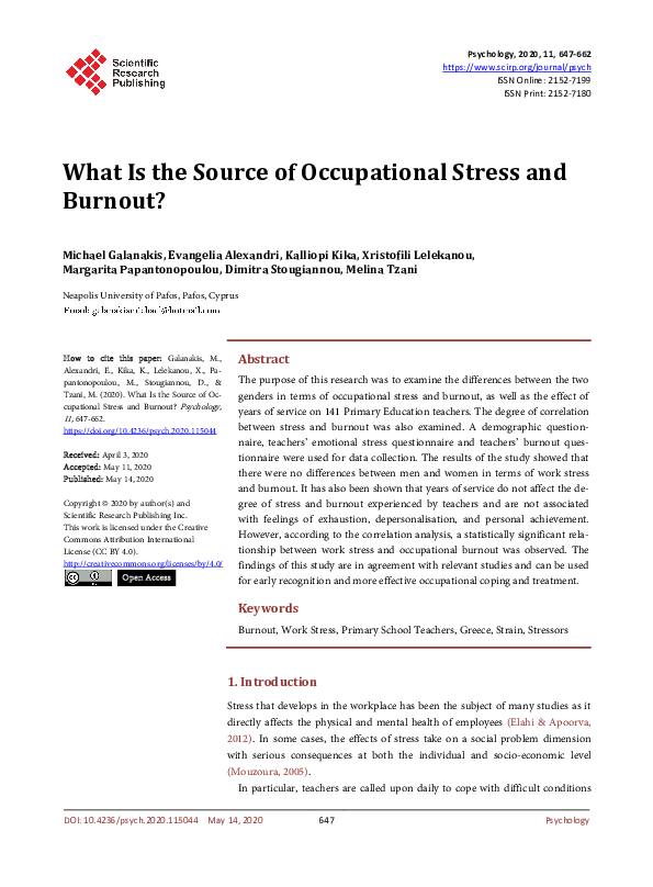 (PDF) What Is the Source of Occupational Stress and Burnout?