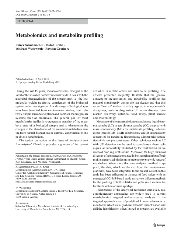 (PDF) Metabolomics and metabolite profiling