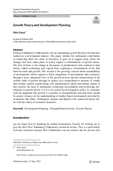 (PDF) Growth Theory and Development Planning